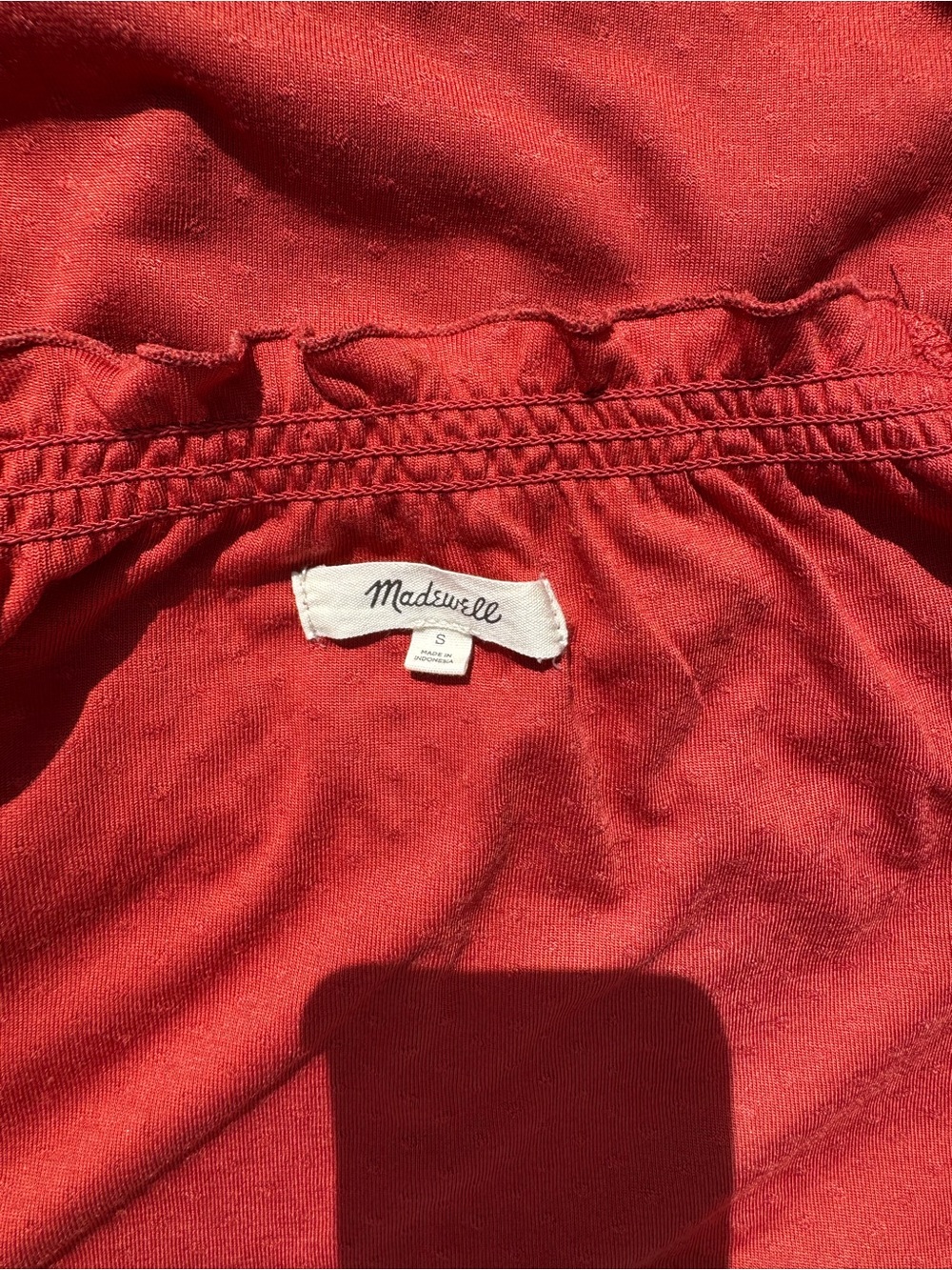 Madewell Rust Color Ruffle-Neck Dot Texture Blouse - Picture 6 of 7